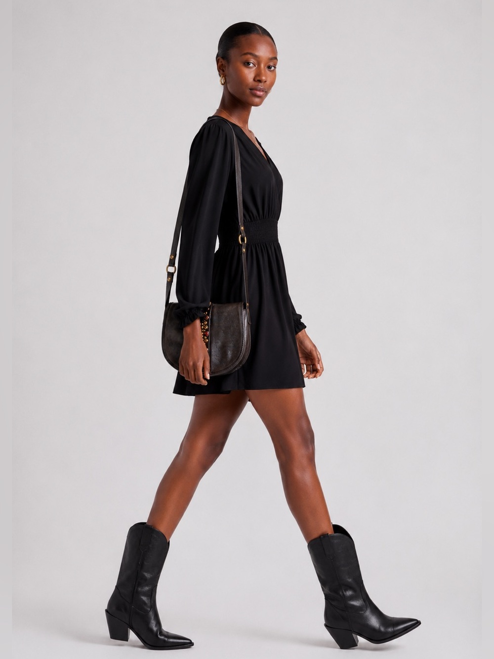 NWT Mango Black Long Sleeve Mini Dress